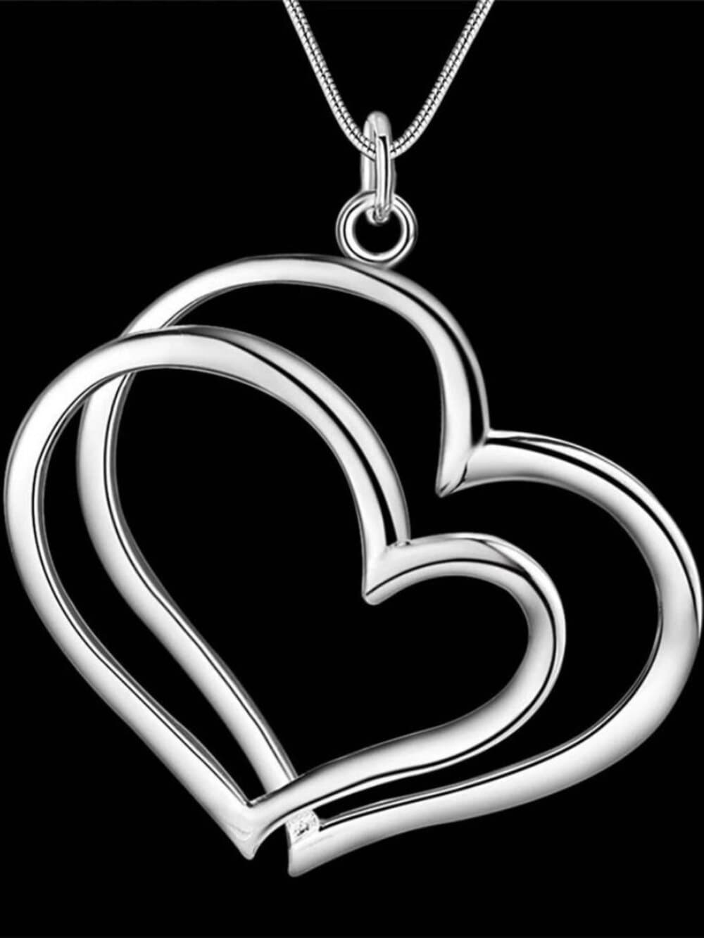 Florence Love Double Hearts Sterling Silver Pendant Necklace Gift Packaged - Thumbnail 3