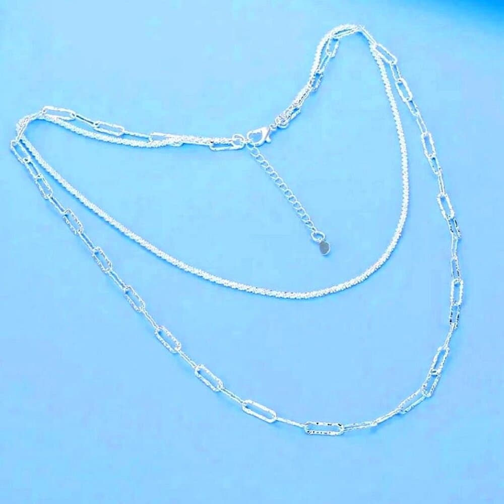 Francesca Link Shimmer Paperclip Duo Chain Sterling Silver Necklace Gift Package - Thumbnail 3