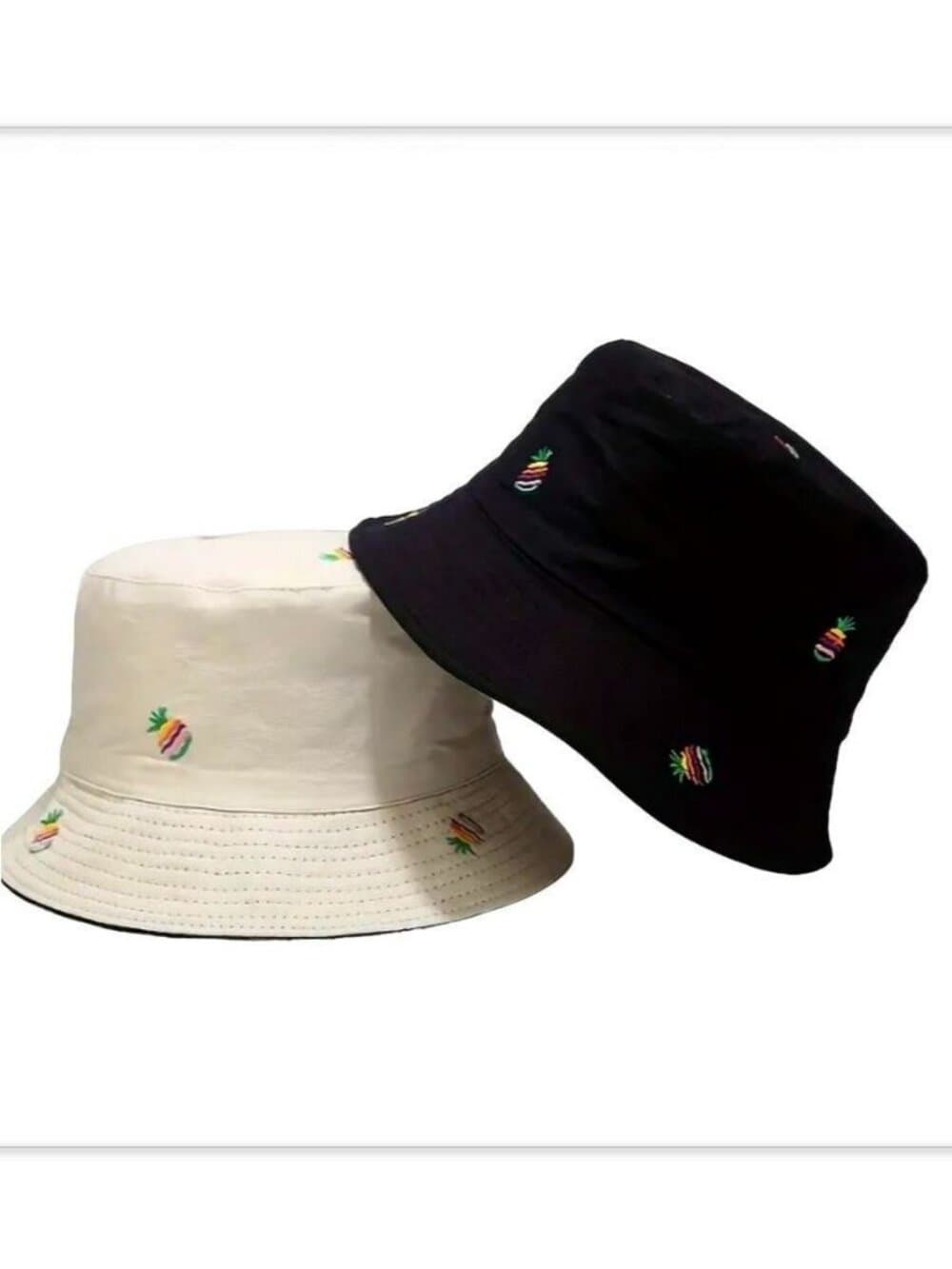 Everlynn Reversible Bucket Hat Pineapple Embroidered Cotton Twill Tan Black OSFM - Thumbnail 3