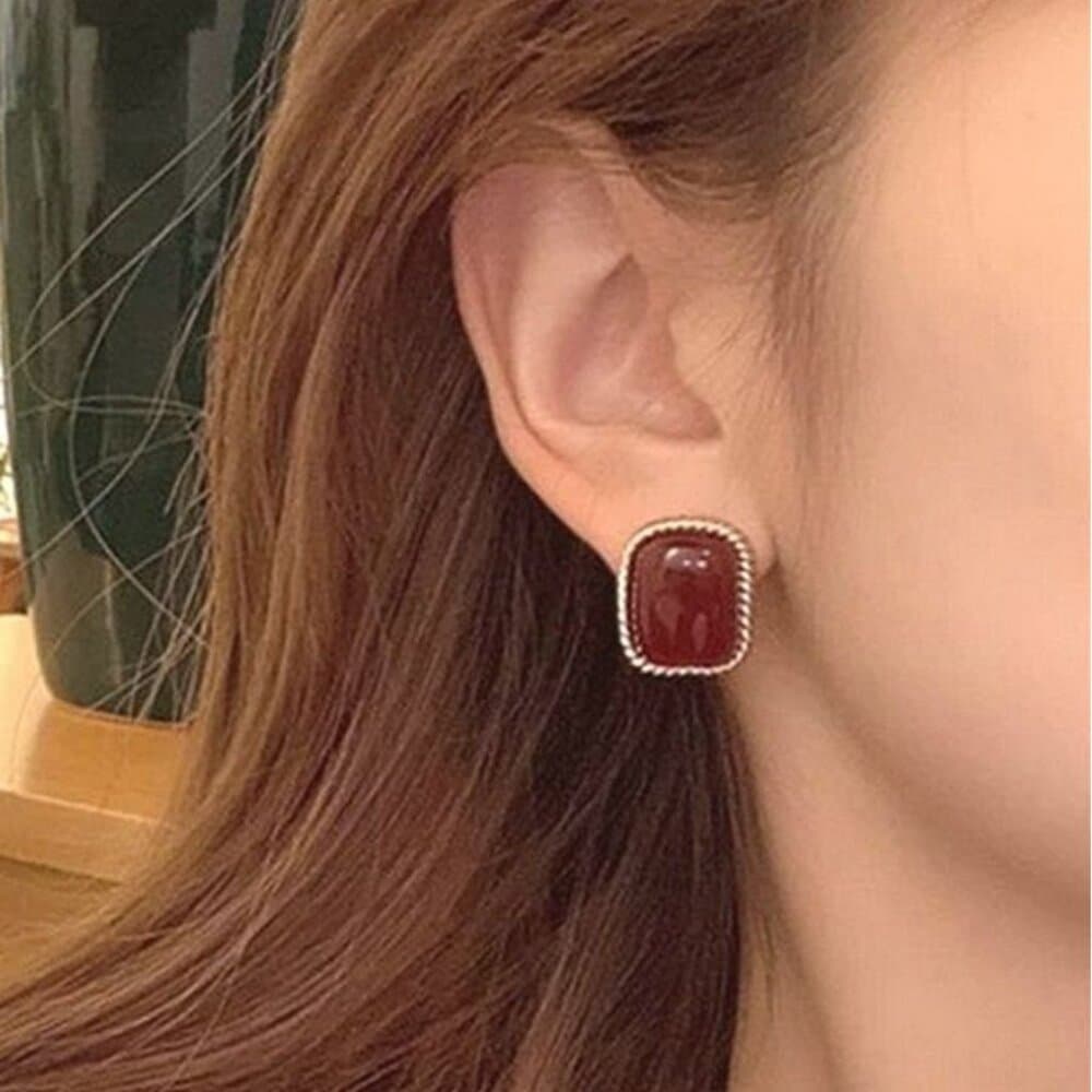 Elisa Carnelian Square Gold Edged Frame Sim Red Onyx Earrings Gift Packaged - Thumbnail 3