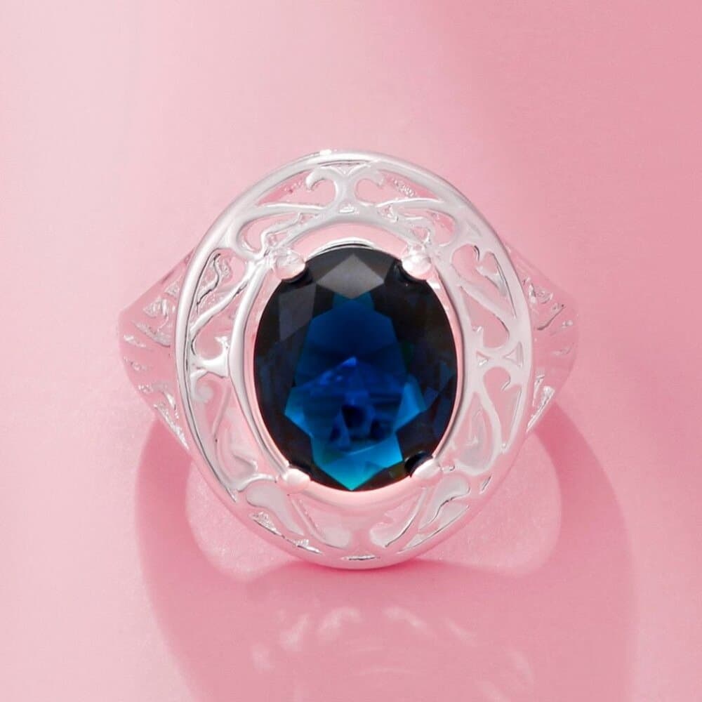Emmalynn Sapphire-Blue Crystal Silver Cocktail Ring Size 7.5 Gift Boxed - Thumbnail 2