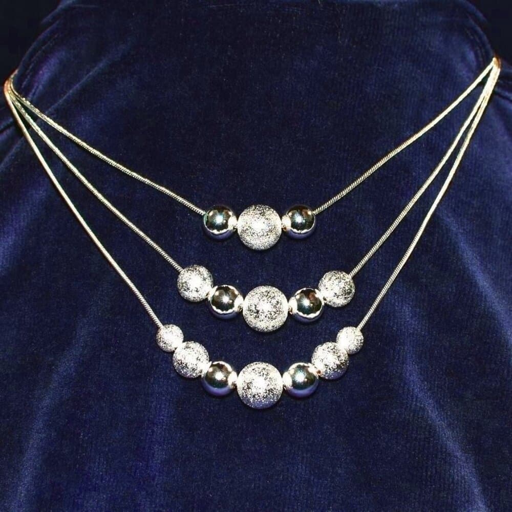 Giavanna Strands 3-Layer Shimmery Sterling Silver Bead Jewelry Necklace Gift Box - Thumbnail 8