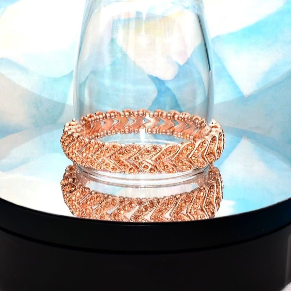 Gemmed Arrow Bead Stretch Bracelet Rose Gold Caroline C Estate Collection Piece - Thumbnail 8