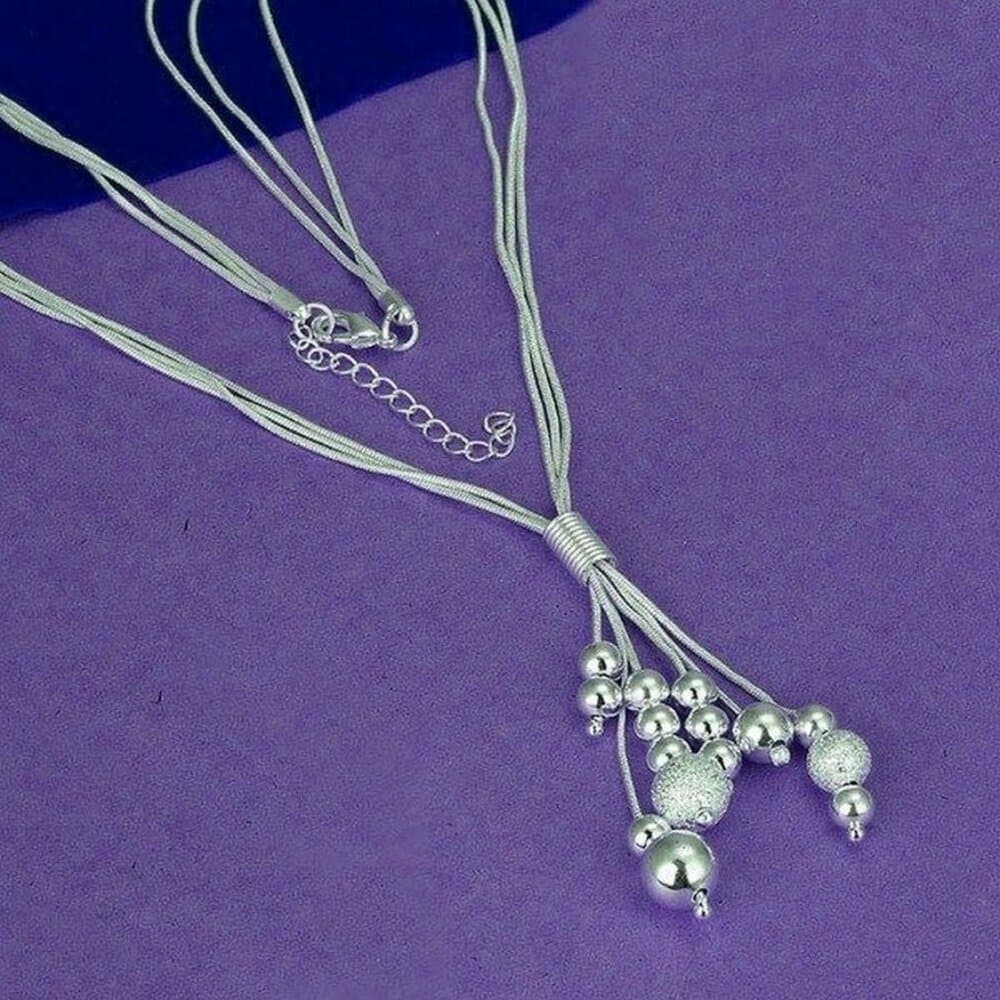 Giavanna Bouquet Multi Layer Shimmery Sterling Silver Bead Necklace Gift Boxed - Thumbnail 7