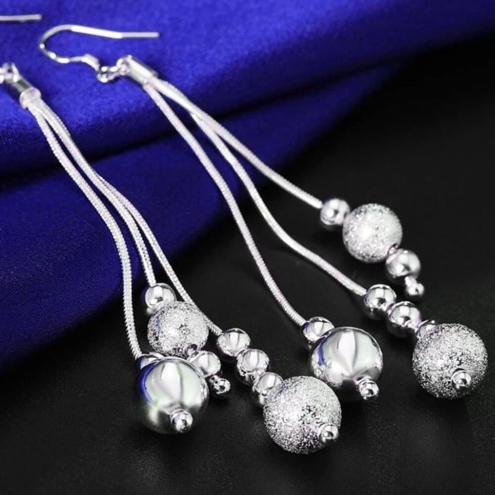 Giavanna Bouquet Multi Layer Sterling Silver Bead Necklace and Earrings Gift Set - Thumbnail 3