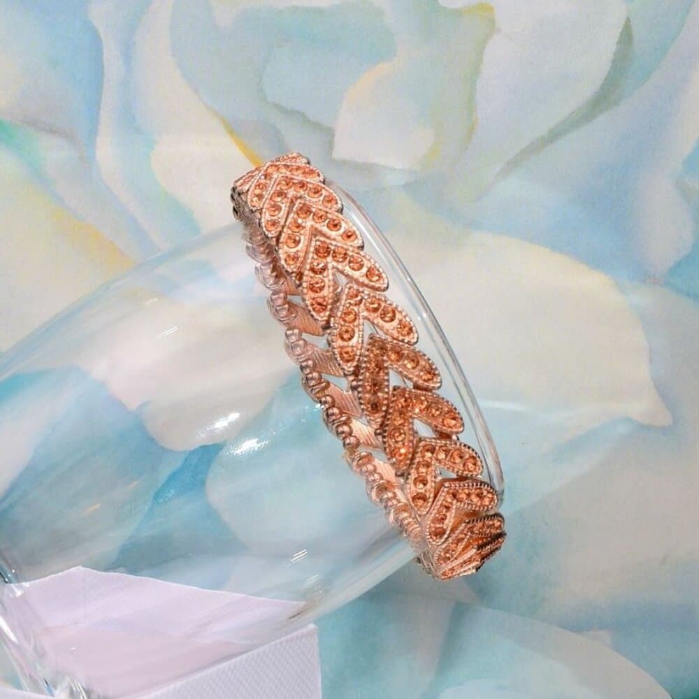 Gemmed Arrow Bead Stretch Bracelet Rose Gold Caroline C Estate Collection Piece - Thumbnail 2