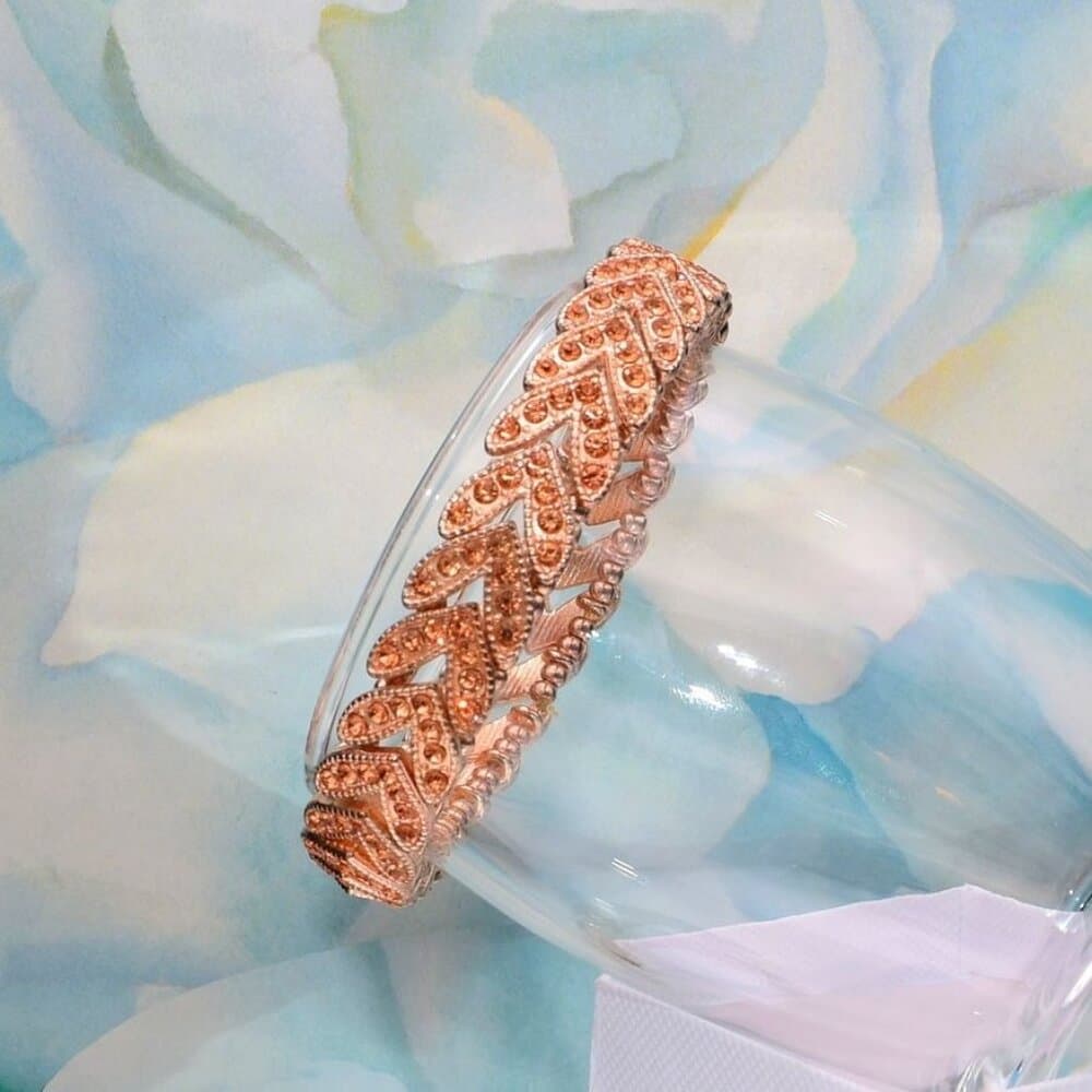 Gemmed Arrow Bead Stretch Bracelet Rose Gold Caroline C Estate Collection Piece - Thumbnail 4