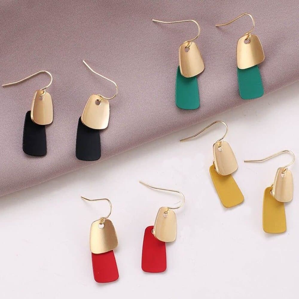 Emmie Jaise Double Layer Petal Dangle Hook Earrings Yellow Gold Gift Packaged - Thumbnail 2