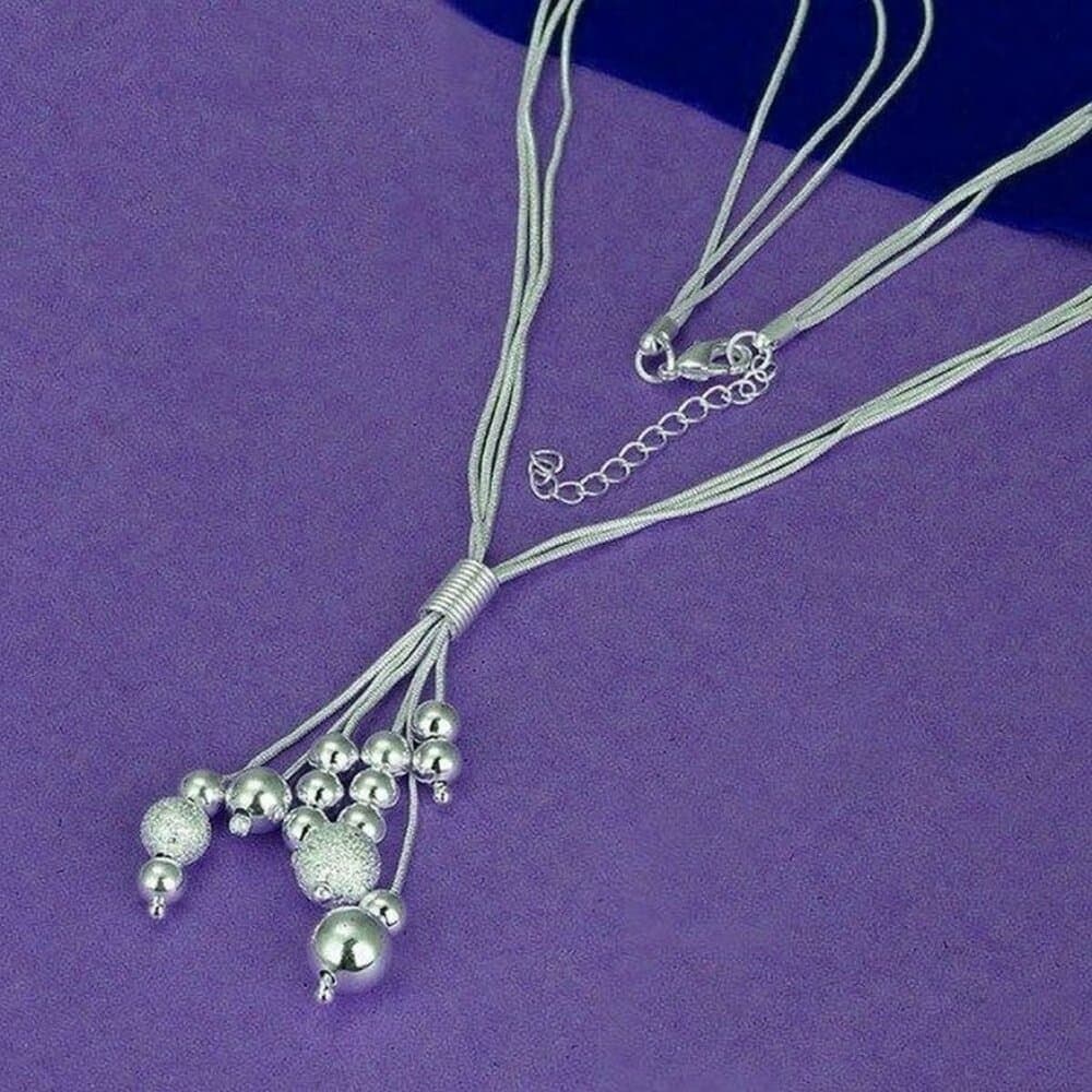 Giavanna Bouquet Multi Layer Shimmery Sterling Silver Bead Necklace Gift Boxed - Thumbnail 2