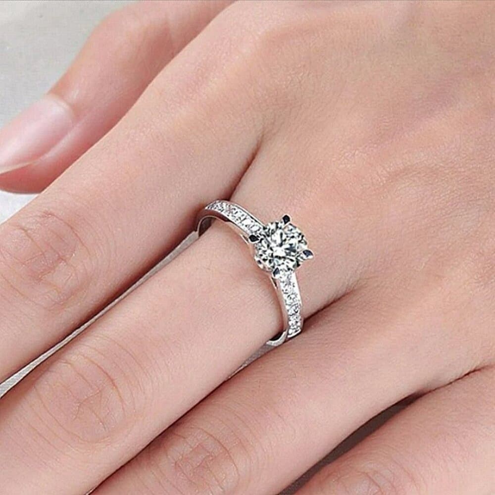 Emilia Eternity Solitaire CZ Accented 925 Sterling Silver Ring Size 8 Gift Boxed - Thumbnail 4