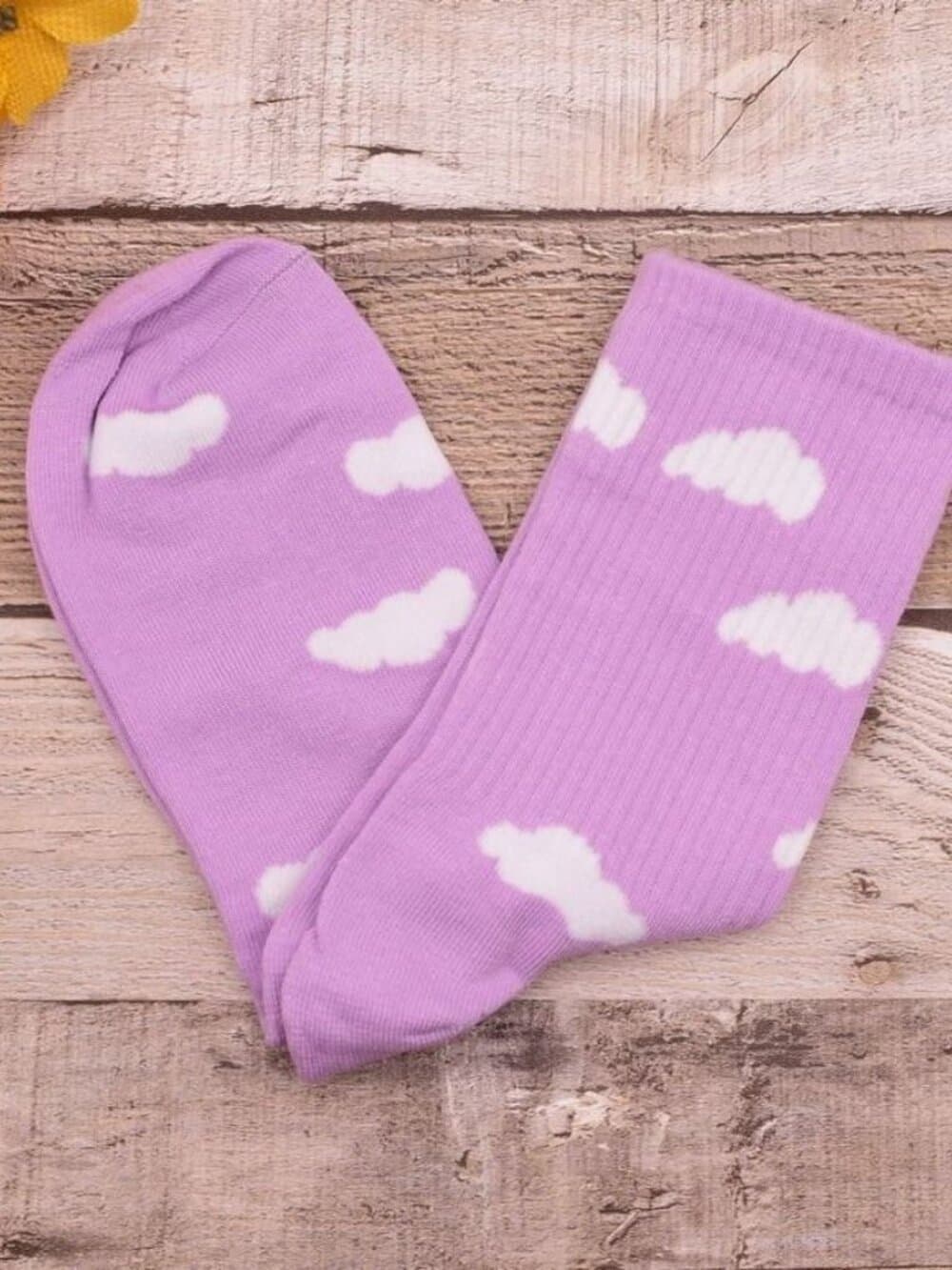 Dreamy Clouds Crew Socks White on PInk to Purple Orchid Shade Gift Packaged - Thumbnail 3