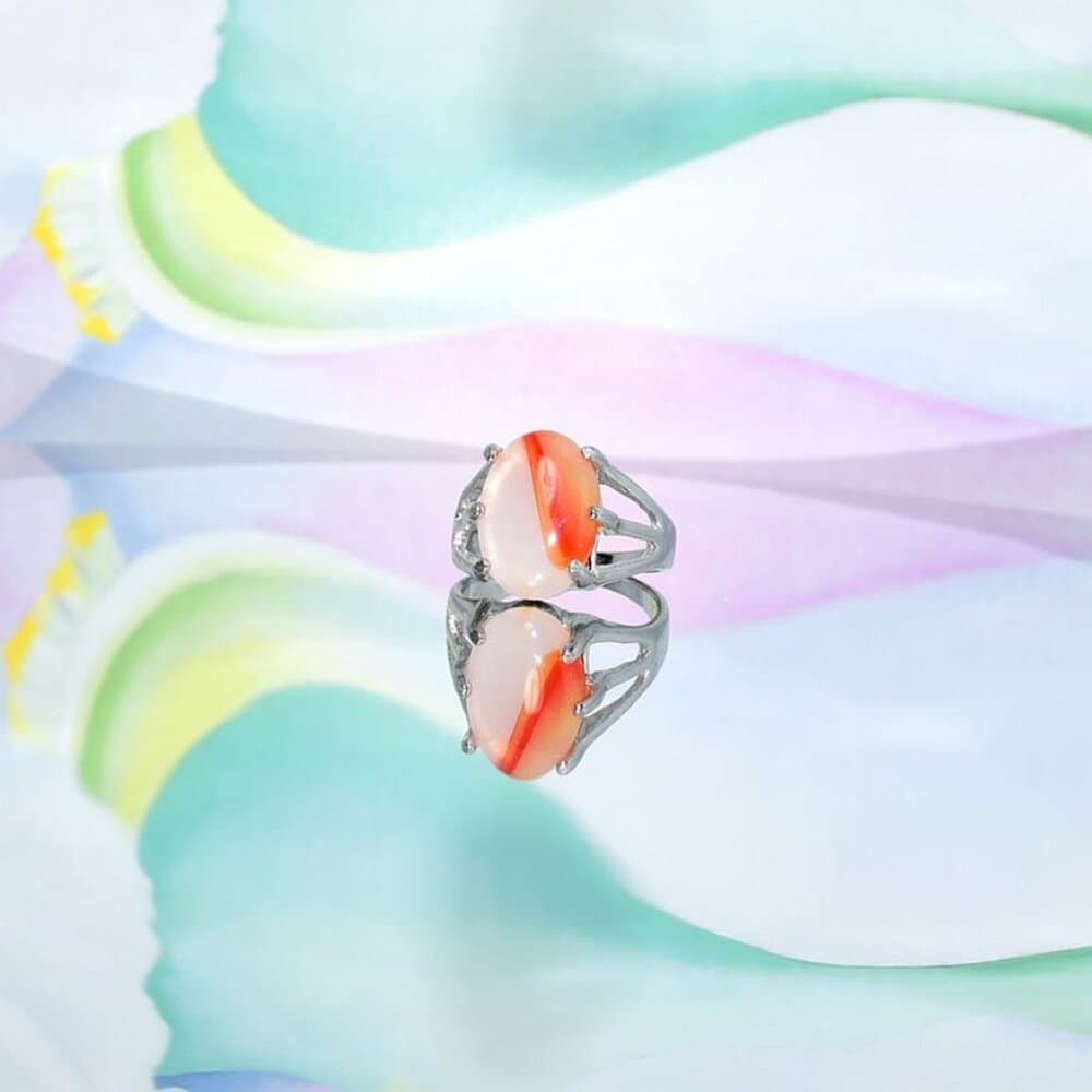 Cyleste Celine Oval Apricot Orange Agate Silver Ring Size 6 Gift Boxed - Thumbnail 2