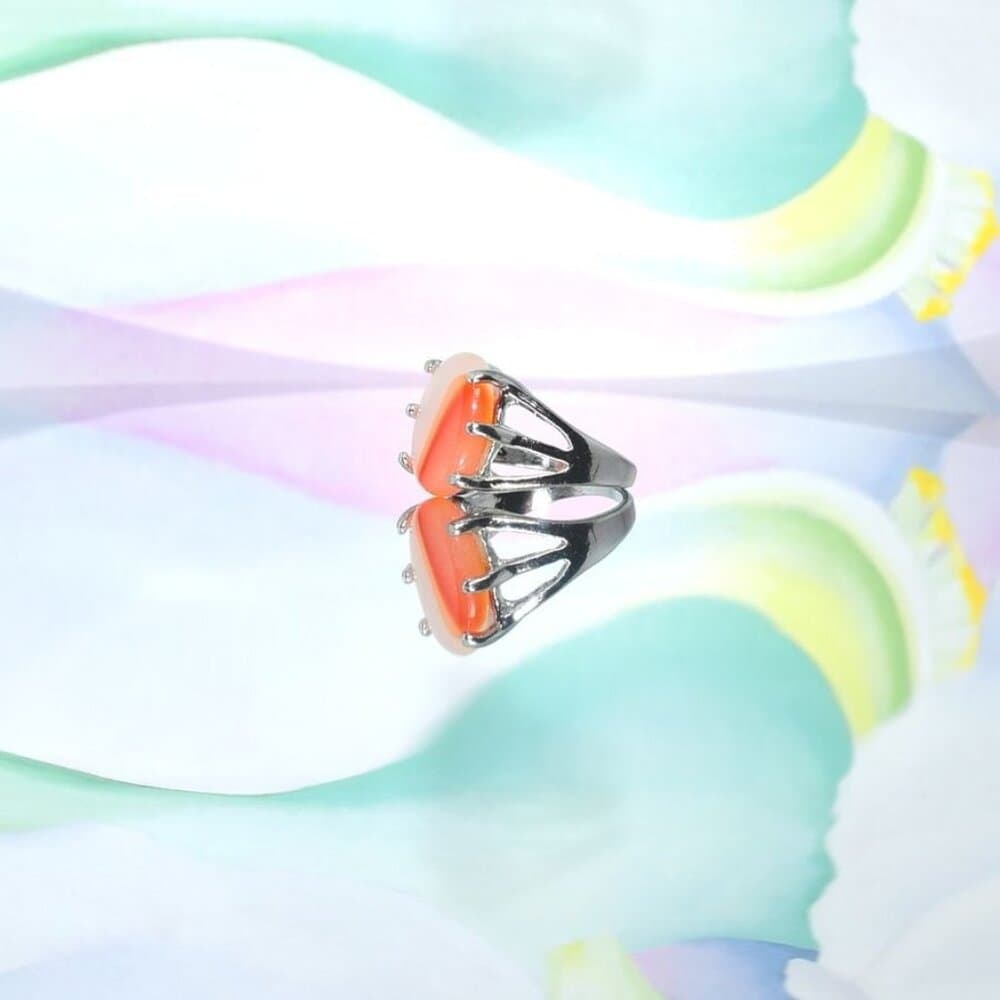 Cyleste Celine Oval Apricot Orange Agate Silver Ring Size 6 Gift Boxed - Thumbnail 5