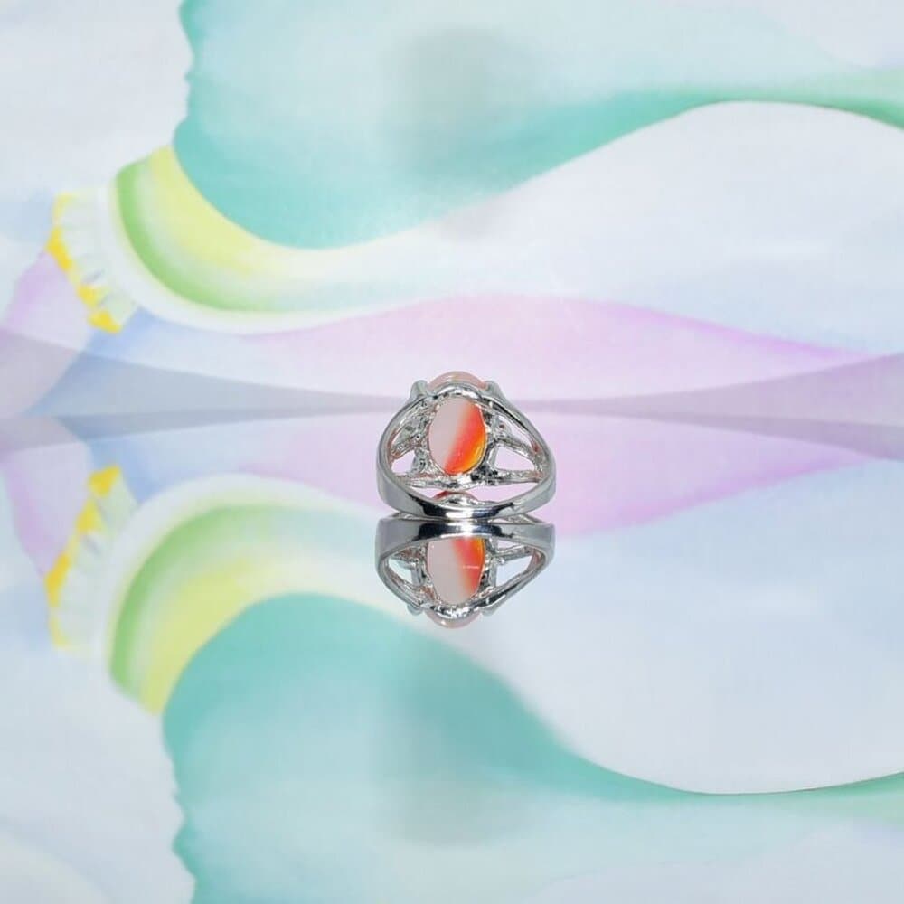 Cyleste Celine Oval Apricot Orange Agate Silver Ring Size 6 Gift Boxed - Thumbnail 3