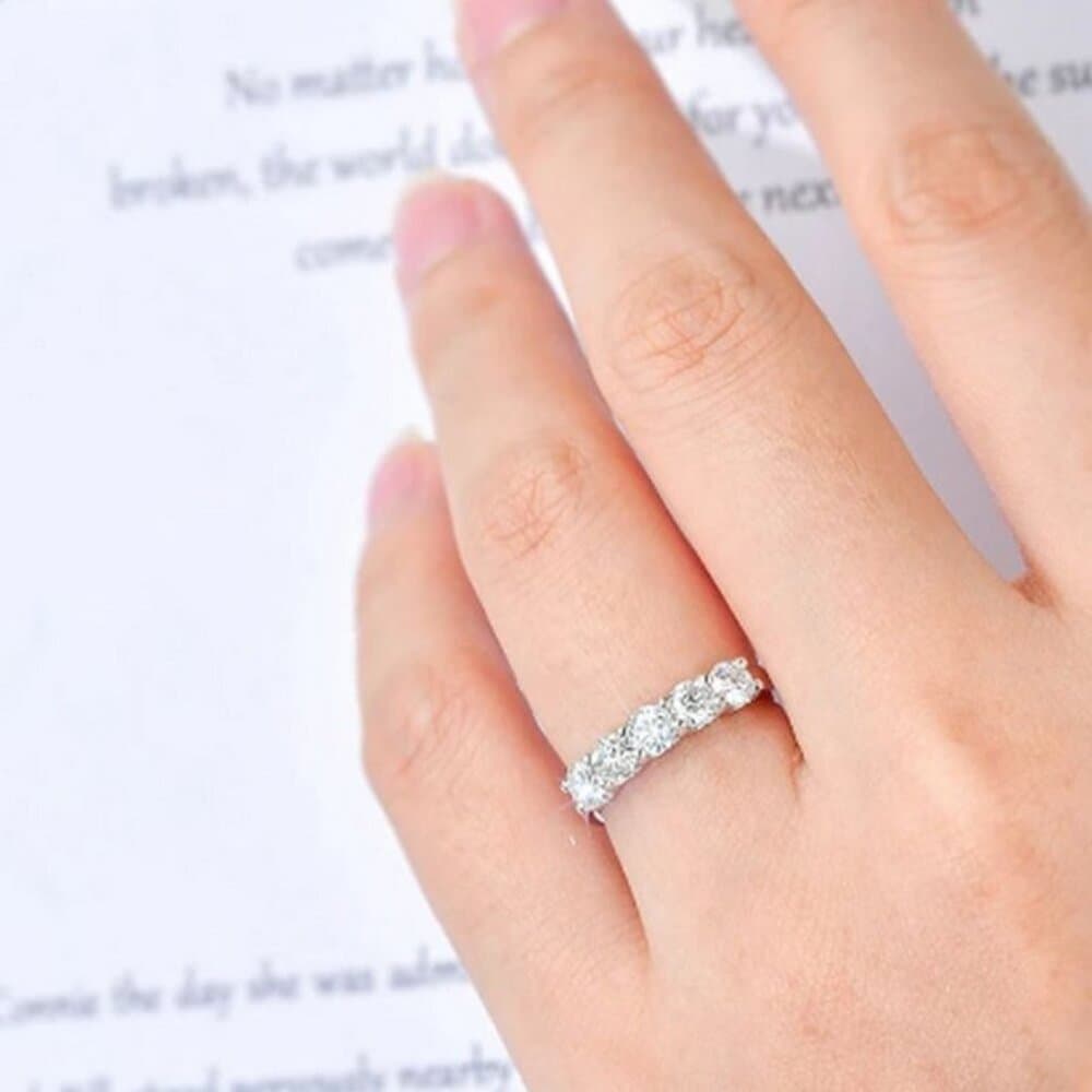 Delane Five Stone 925 Sterling Silver CZ Anniversary Band Ring Size 7 Gift Boxed - Thumbnail 2