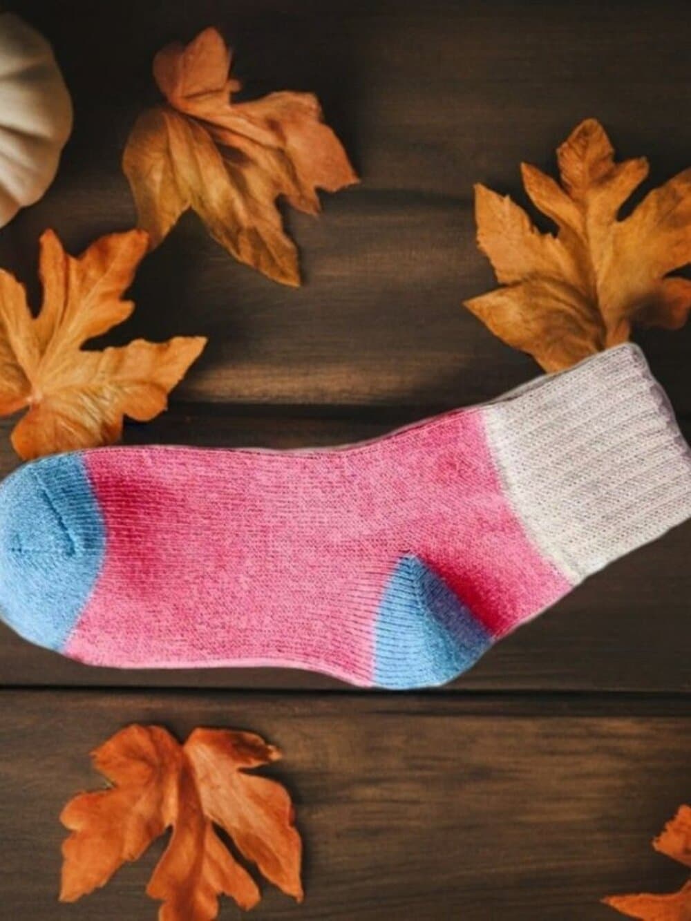 Chelsea Colorblock Womens Crew Socks Pink with Blue and Beige Gift Packaged - Thumbnail 3