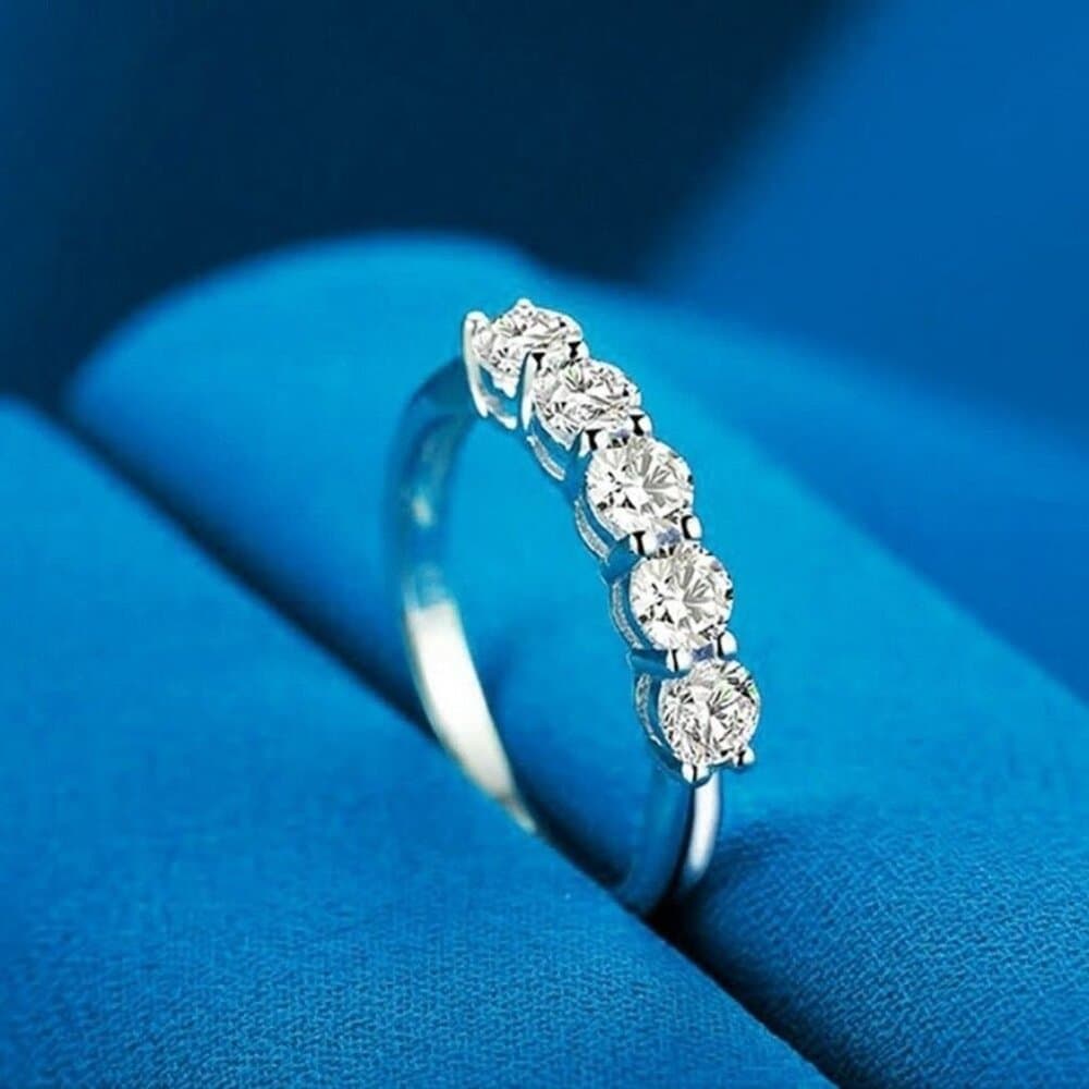 Delane Five Stone 925 Sterling Silver CZ Anniversary Band Ring Size 7 Gift Boxed - Thumbnail 6