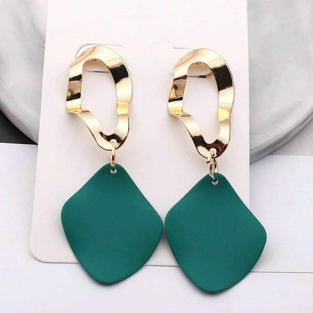 Charlee Tahlia Green Rhombus Petal Geo Drop Gold Oval Earrings Gift Packaged - Thumbnail 7
