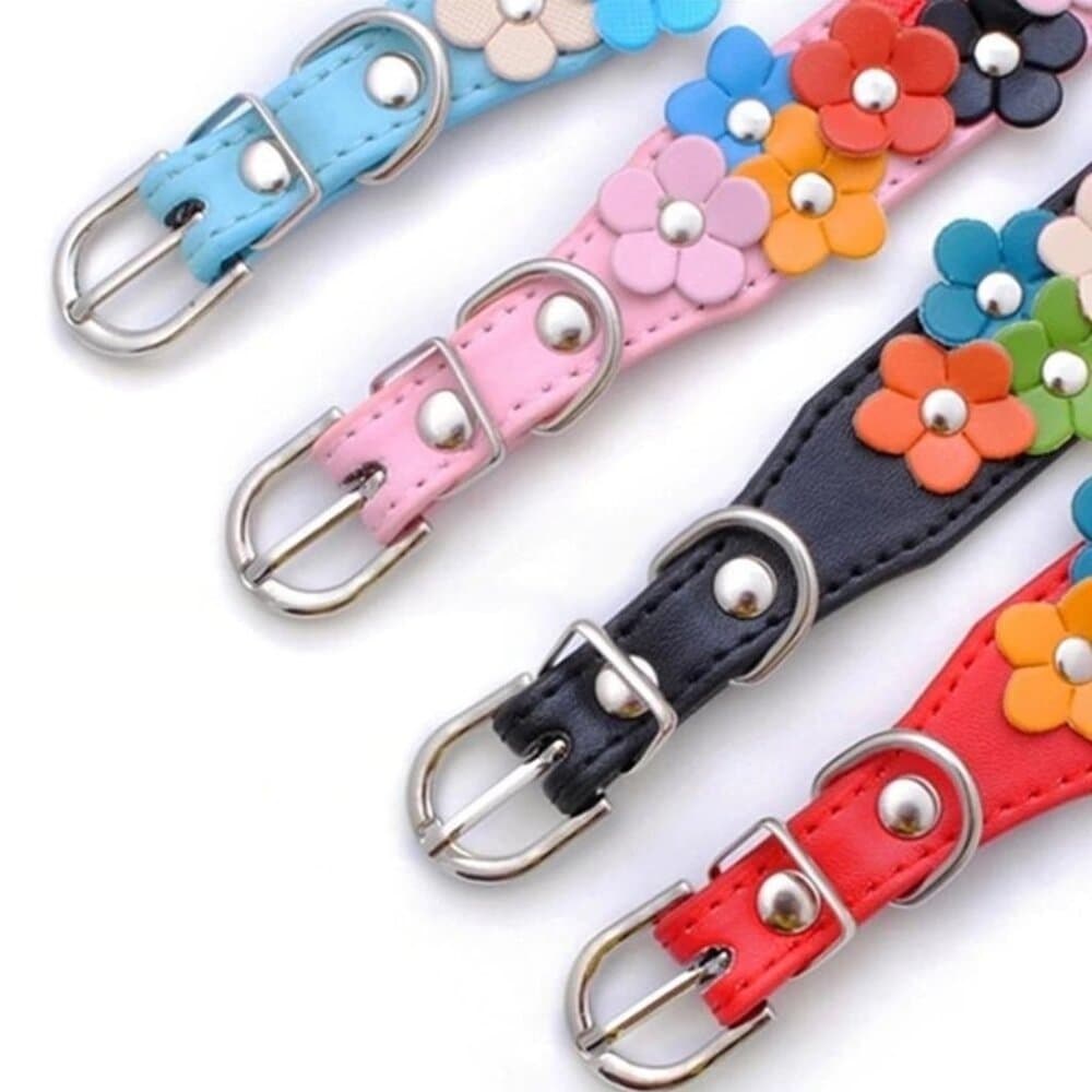 Della Terese Colorful Flowers on Rosy Red Dog Collar Extra Small Gift Packaged - Thumbnail 3