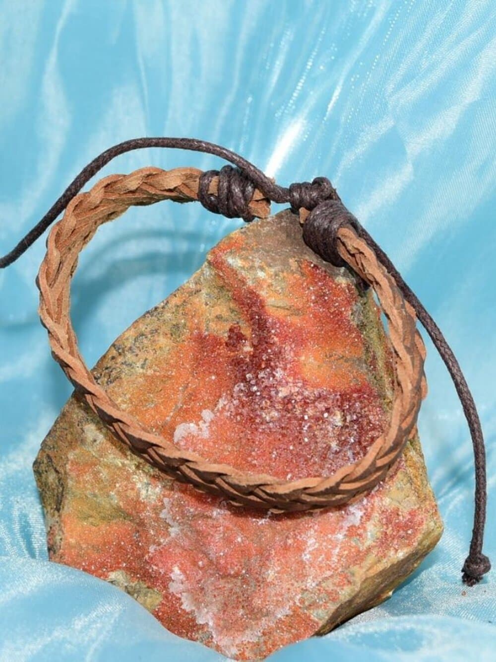 Delta Weathered Weaved Sliding Tie Leather Bracelet Tan Womens Gift Boxed - Thumbnail 2