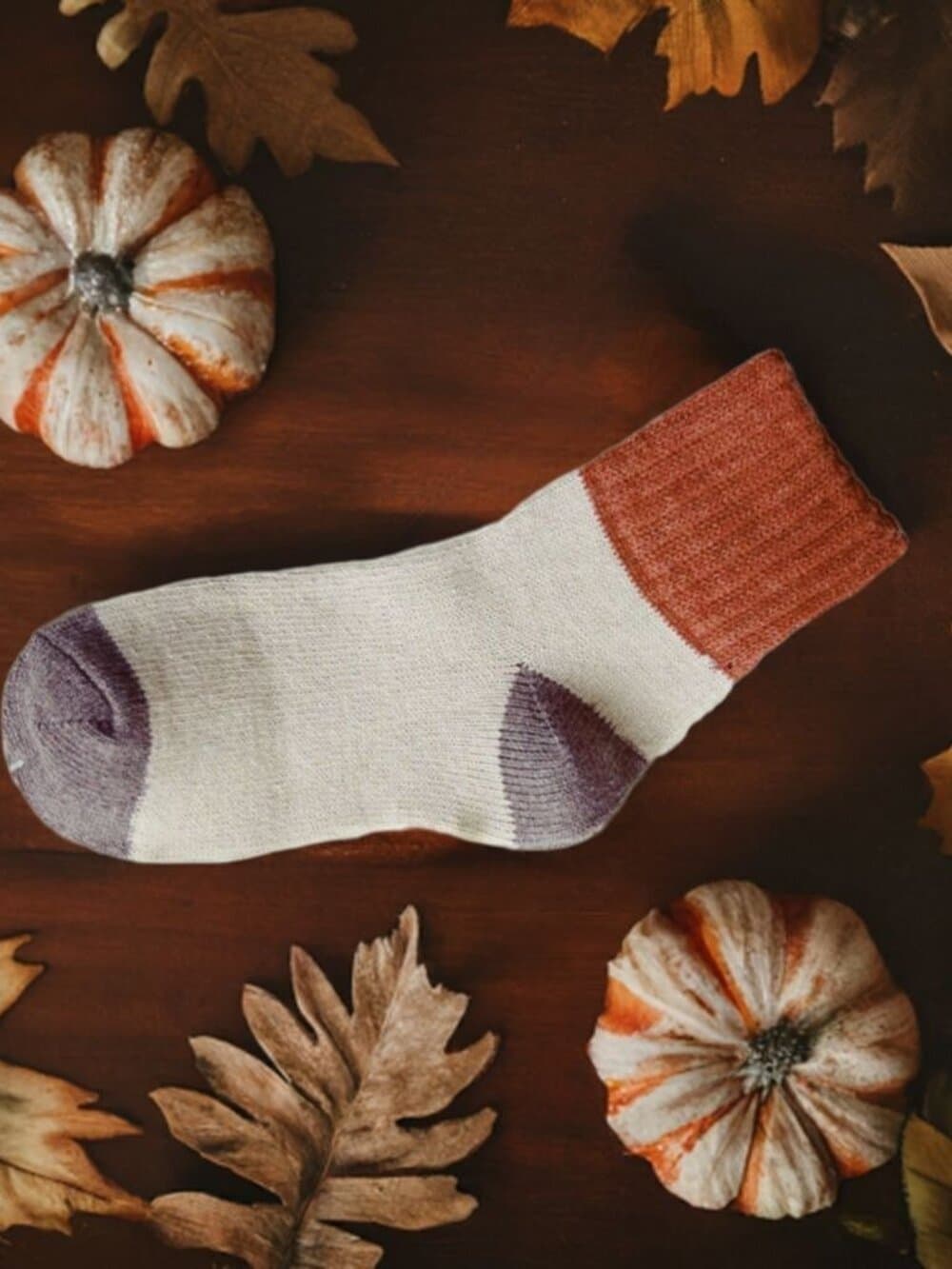 Chelsea Colorblock Womens Crew Socks Beige with Brown and Gray Gift Packaged - Thumbnail 3