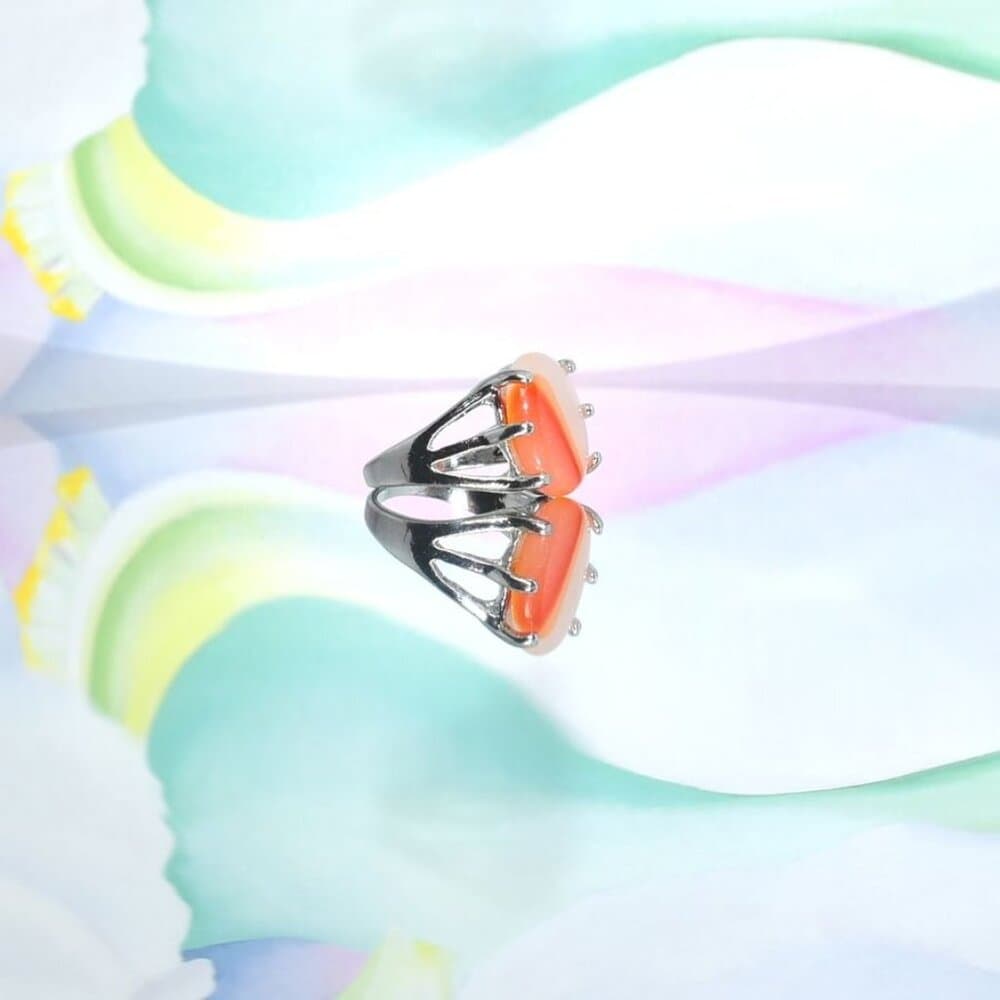 Cyleste Celine Oval Apricot Orange Agate Silver Ring Size 6 Gift Boxed - Thumbnail 9