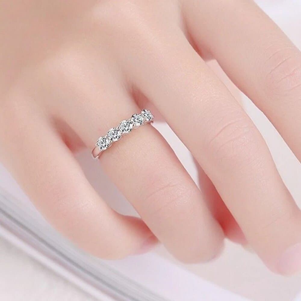Delane Five Stone 925 Sterling Silver CZ Anniversary Band Ring Size 7 Gift Boxed - Thumbnail 5