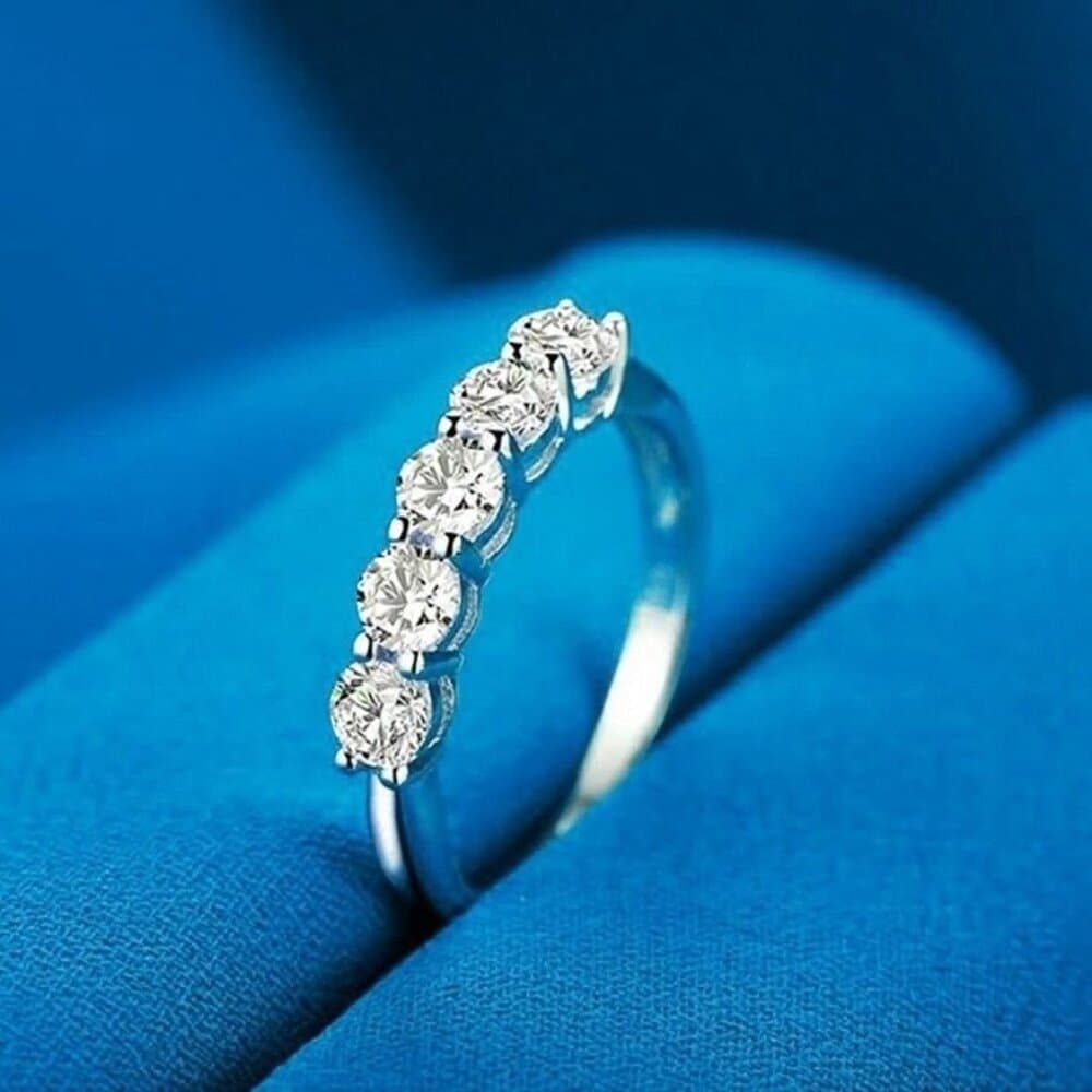 Delane Five Stone 925 Sterling Silver CZ Anniversary Band Ring Size 7 Gift Boxed - Thumbnail 11