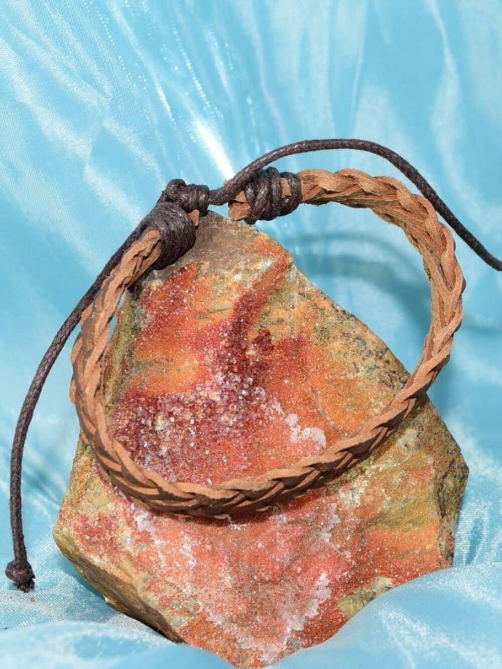 Delta Weathered Weaved Sliding Tie Leather Bracelet Tan Mens Gift Boxed - Thumbnail 4