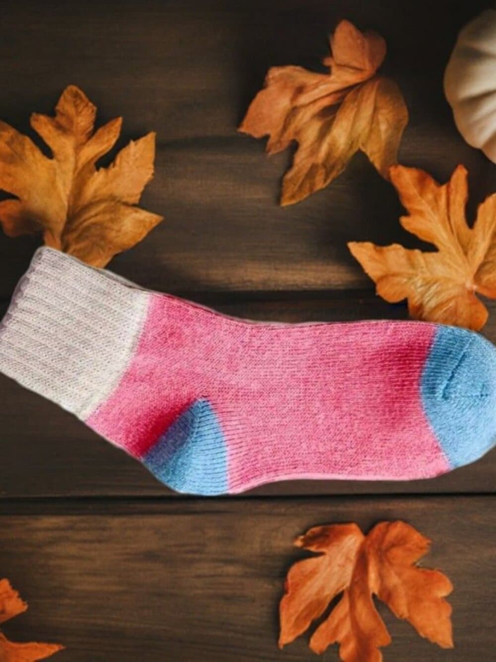 Chelsea Colorblock Womens Crew Socks Pink with Blue and Beige Gift Packaged - Thumbnail 5