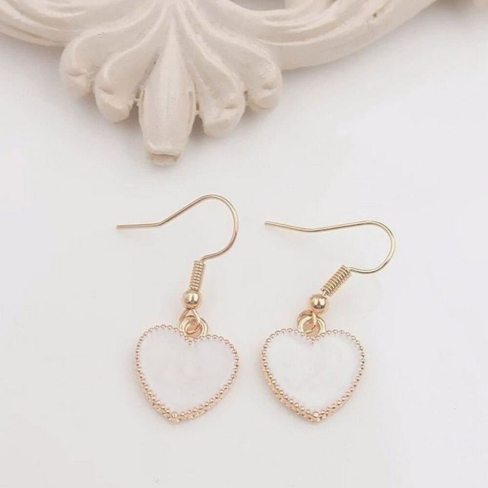 Carolie Heart Creamy White Drip Spun Dangle Earrings Rose Gold Gift Packaged - Thumbnail 5