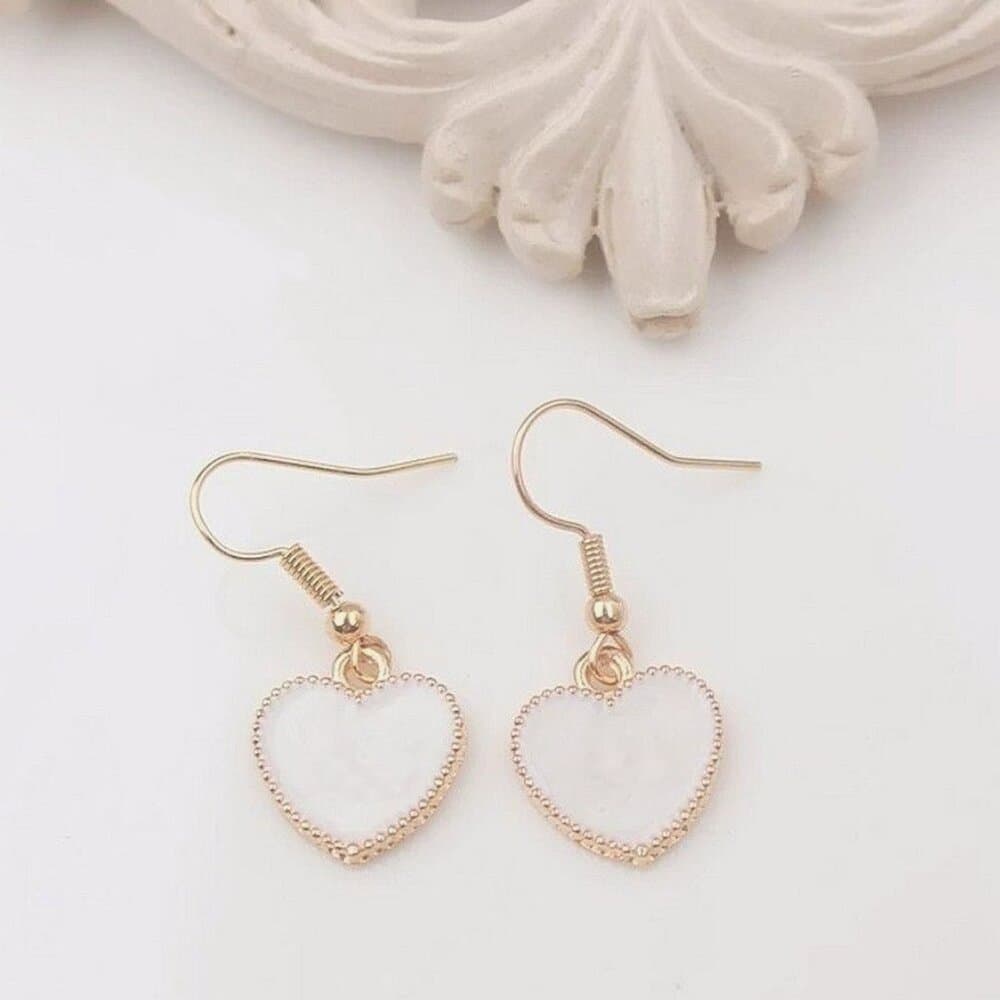 Carolie Heart Creamy White Drip Spun Dangle Earrings Rose Gold Gift Packaged - Thumbnail 10