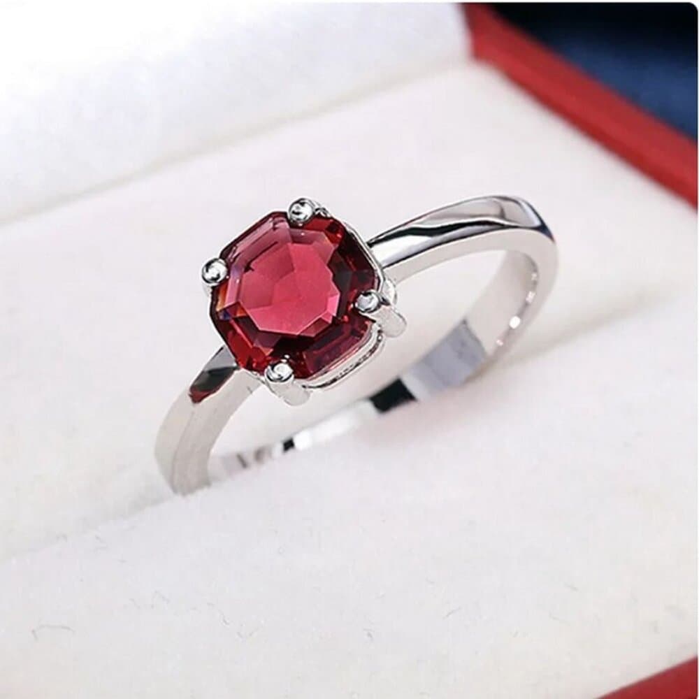 Cecilia Rose Womens Red Octagon Crystal Silver Ring Size 8 Gift Boxed - Thumbnail 2
