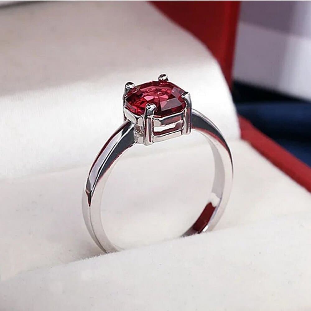 Cecilia Rose Womens Red Octagon Crystal Silver Ring Size 8 Gift Boxed - Thumbnail 3