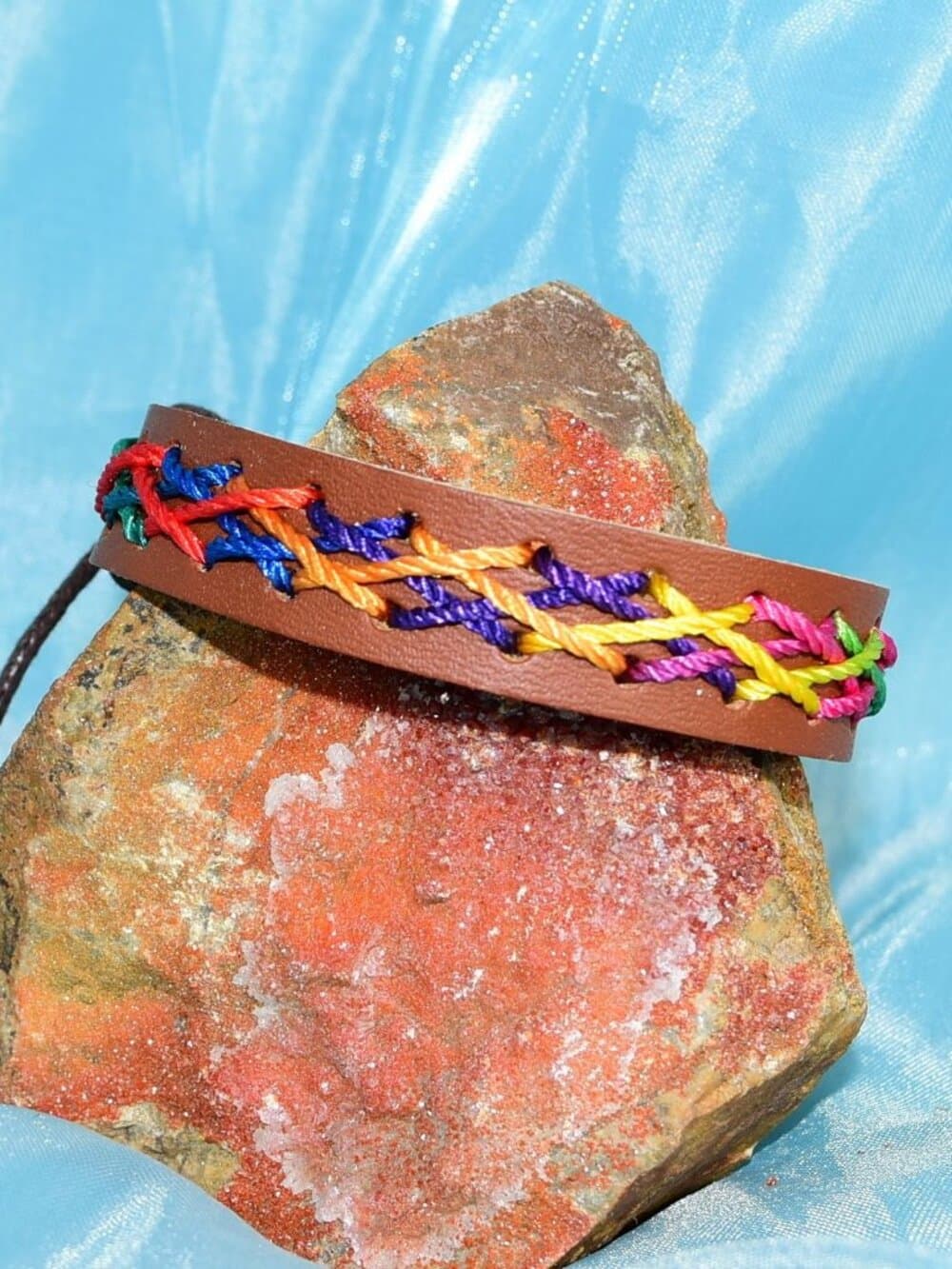 Caz Punch Cross Stitch Leather Bracelet Blue Purple Orange Mens Gift Boxed - Thumbnail 3