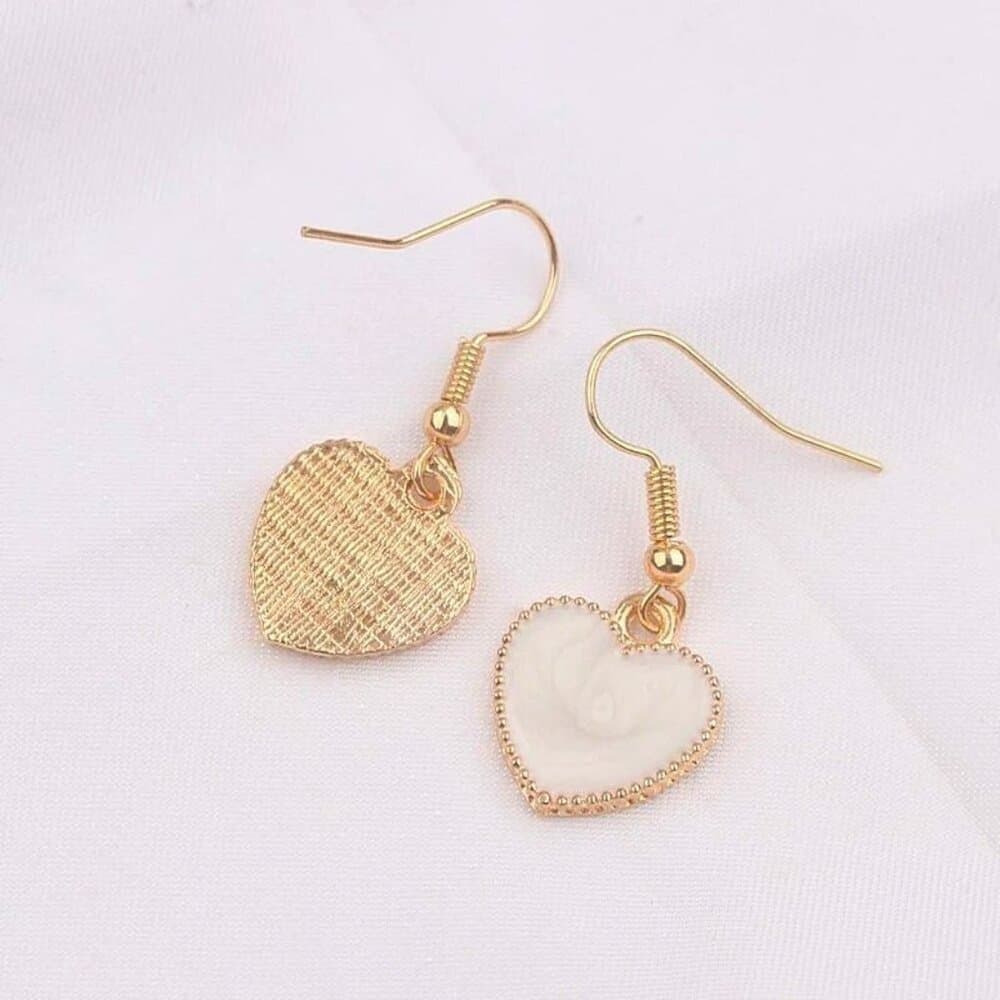 Carolie Heart Creamy White Drip Spun Dangle Earrings Rose Gold Gift Packaged - Thumbnail 2
