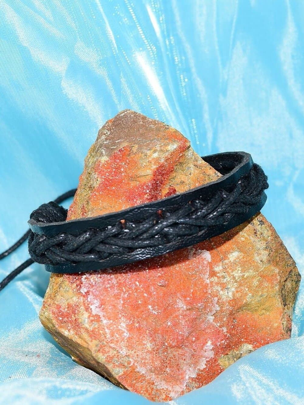 Caz Punch Cross Stitch Leather Bracelet Black on Black Gift Boxed Womens - Thumbnail 3