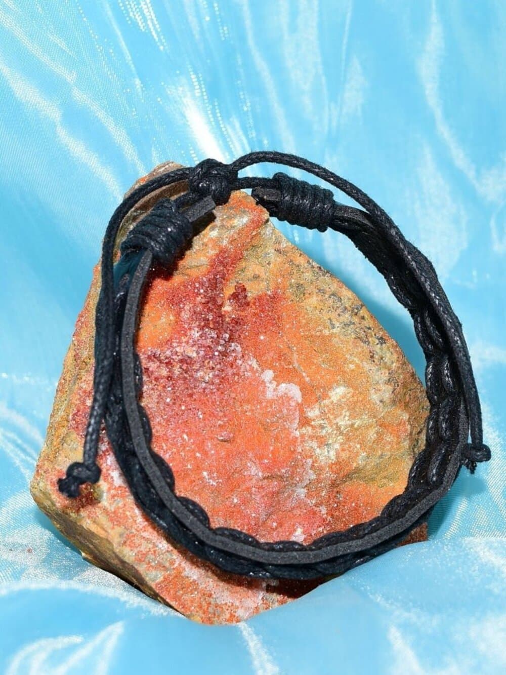 Caz Punch Cross Stitch Leather Bracelet Black on Black Gift Boxed Womens - Thumbnail 4