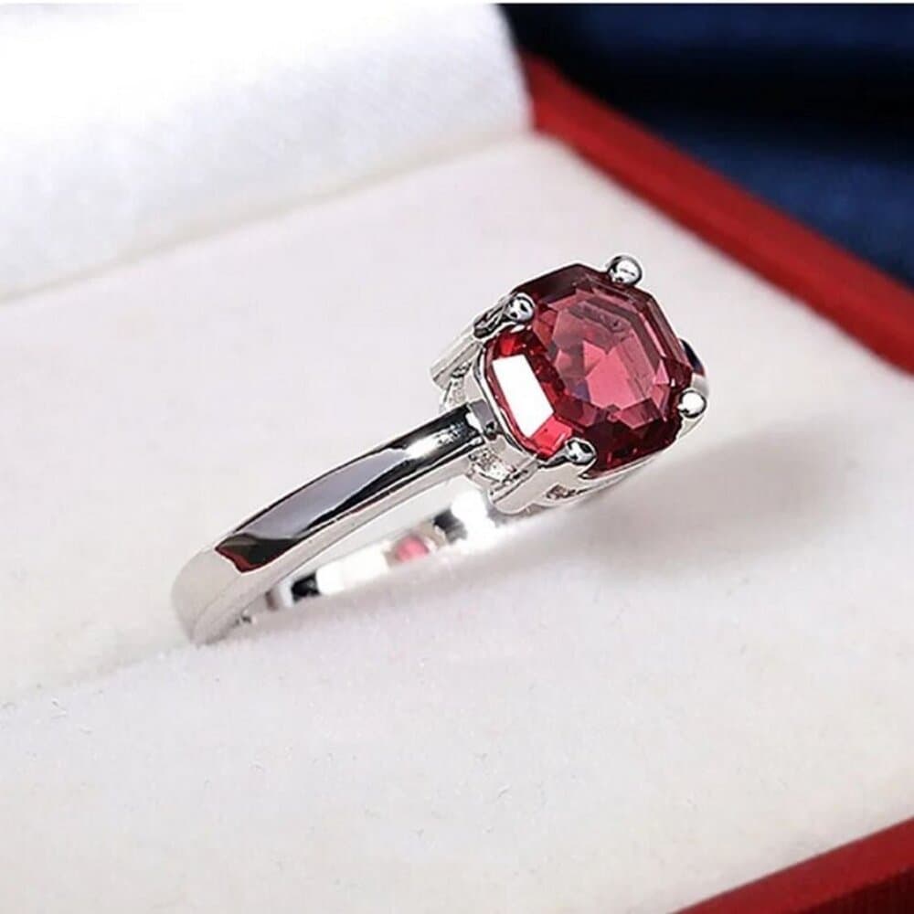 Cecilia Rose Womens Red Octagon Crystal Silver Ring Size 8 Gift Boxed - Thumbnail 5