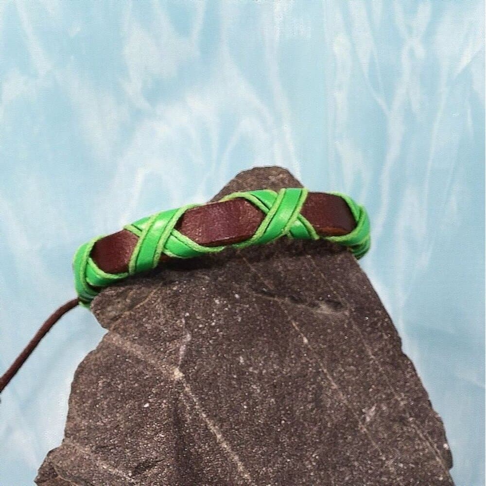 Channii Criss Cross Green Sliding Tie Leather Bracelet Gift Packaged - Thumbnail 3