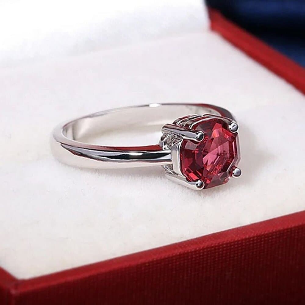 Cecilia Rose Womens Red Octagon Crystal Silver Ring Size 8 Gift Boxed - Thumbnail 10
