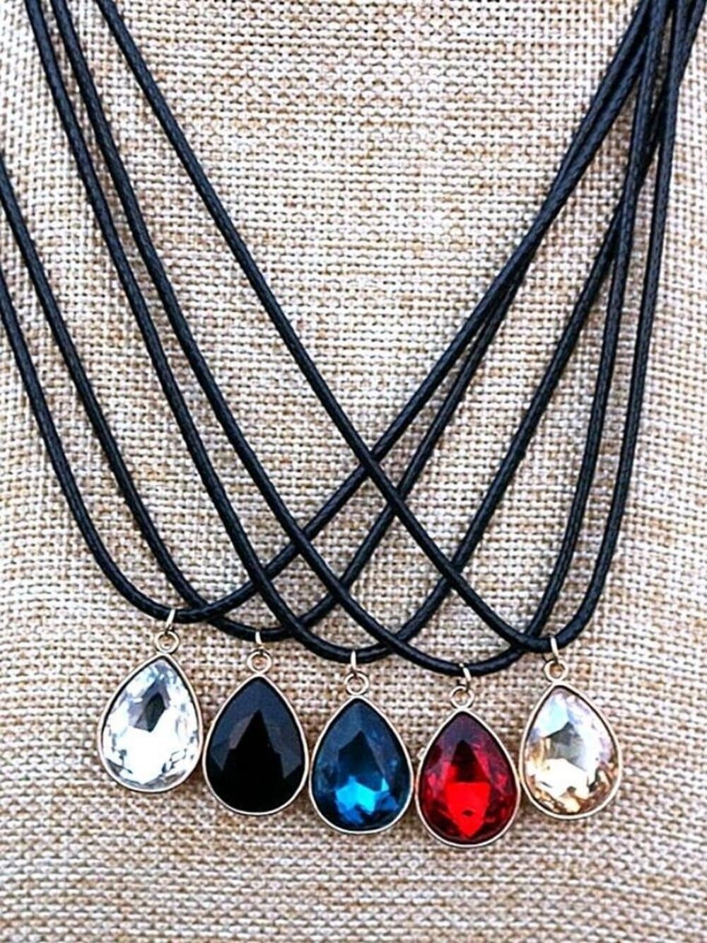 Cara Crystal White Water Drop Pendant Braid Leather Chain Necklace Gift Packaged - Thumbnail 3