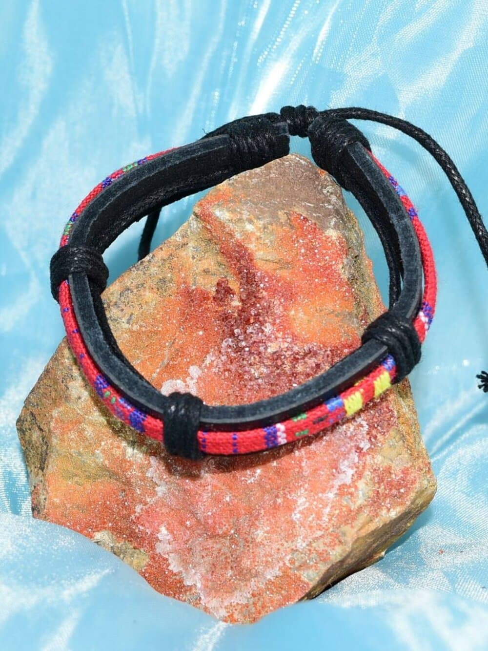 Azete Tapestry Sliding Tie Bracelet Black Red Multicolor Mens Gift Boxed - Thumbnail 2