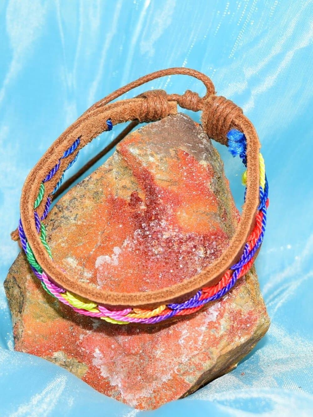 Caz Punch Cross Stitch Leather Bracelet Pink Blue Yellow Brown Womens Gift Boxed - Thumbnail 2