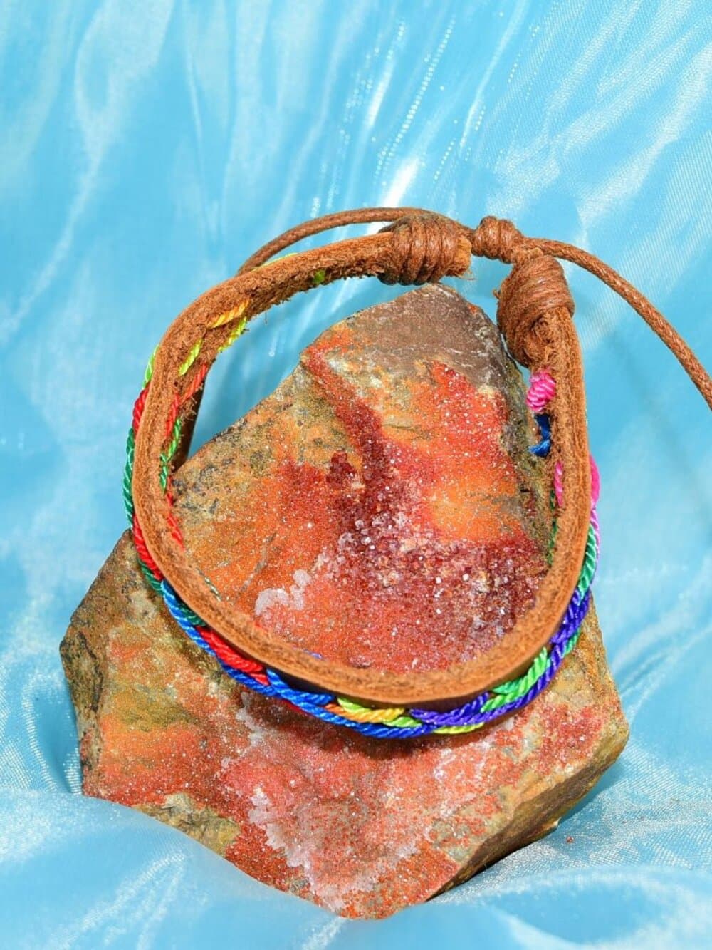 Caz Punch Cross Stitch Leather Bracelet Red Blue Green Brown Mens Gift Boxed - Thumbnail 2