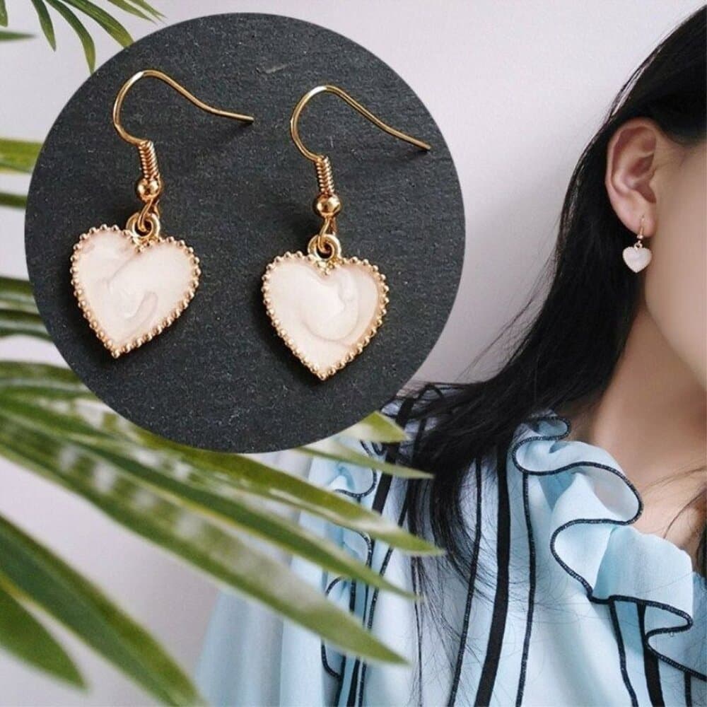 Carolie Heart Creamy White Drip Spun Dangle Earrings Rose Gold Gift Packaged - Thumbnail 4