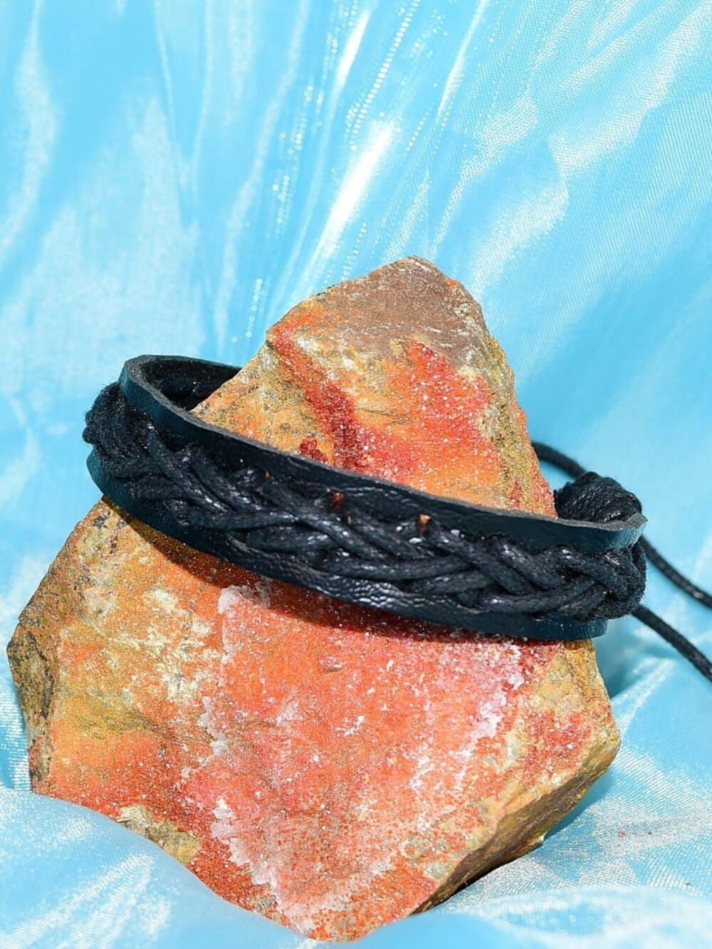 Caz Punch Cross Stitch Leather Bracelet Black on Black Gift Boxed Womens - Thumbnail 5