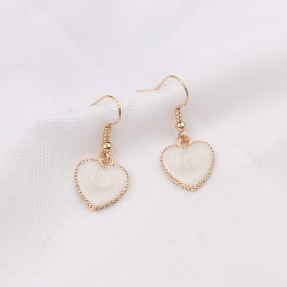Carolie Heart Creamy White Drip Spun Dangle Earrings Rose Gold Gift Packaged - Thumbnail 3