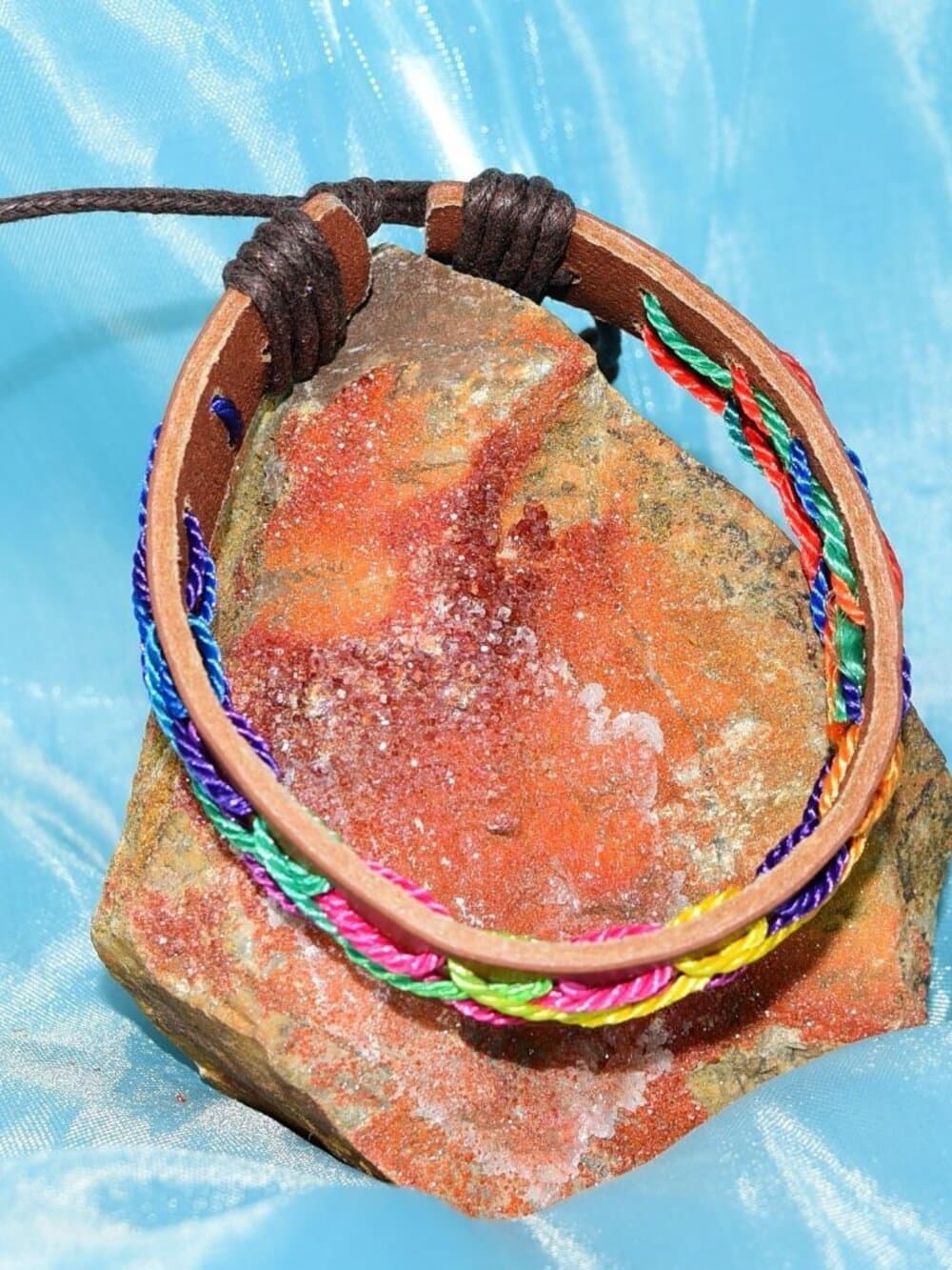 Caz Punch Cross Stitch Leather Bracelet Blue Purple Orange Gift Boxed Womens - Thumbnail 4