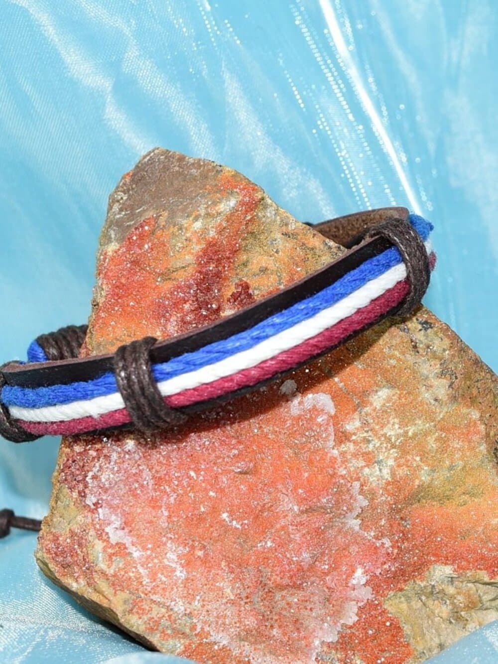 Cameron Layer Hemp Tie Leather Bracelet Brown Red White Blue Mens Gift Boxed - Thumbnail 3
